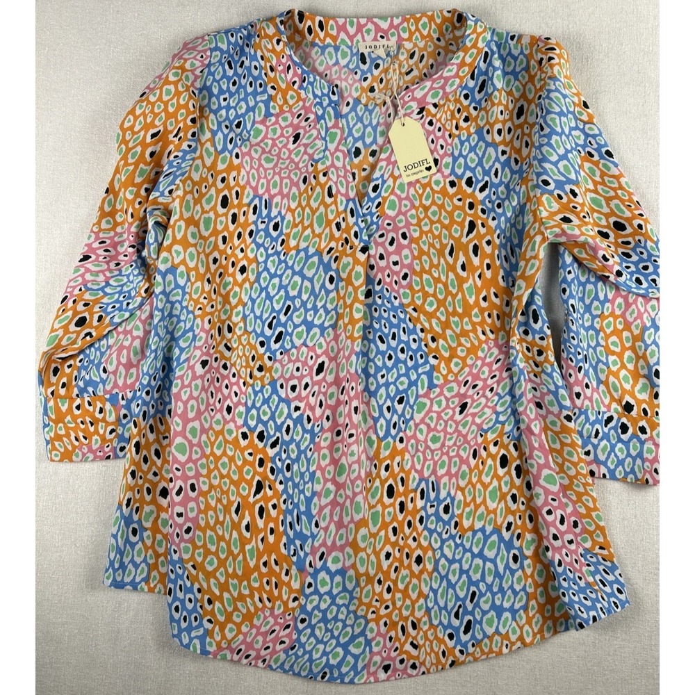 Jodifl Dressy Career 3/4 Sleeve Top Blouse Animal Print Small Silky Flowy NWT